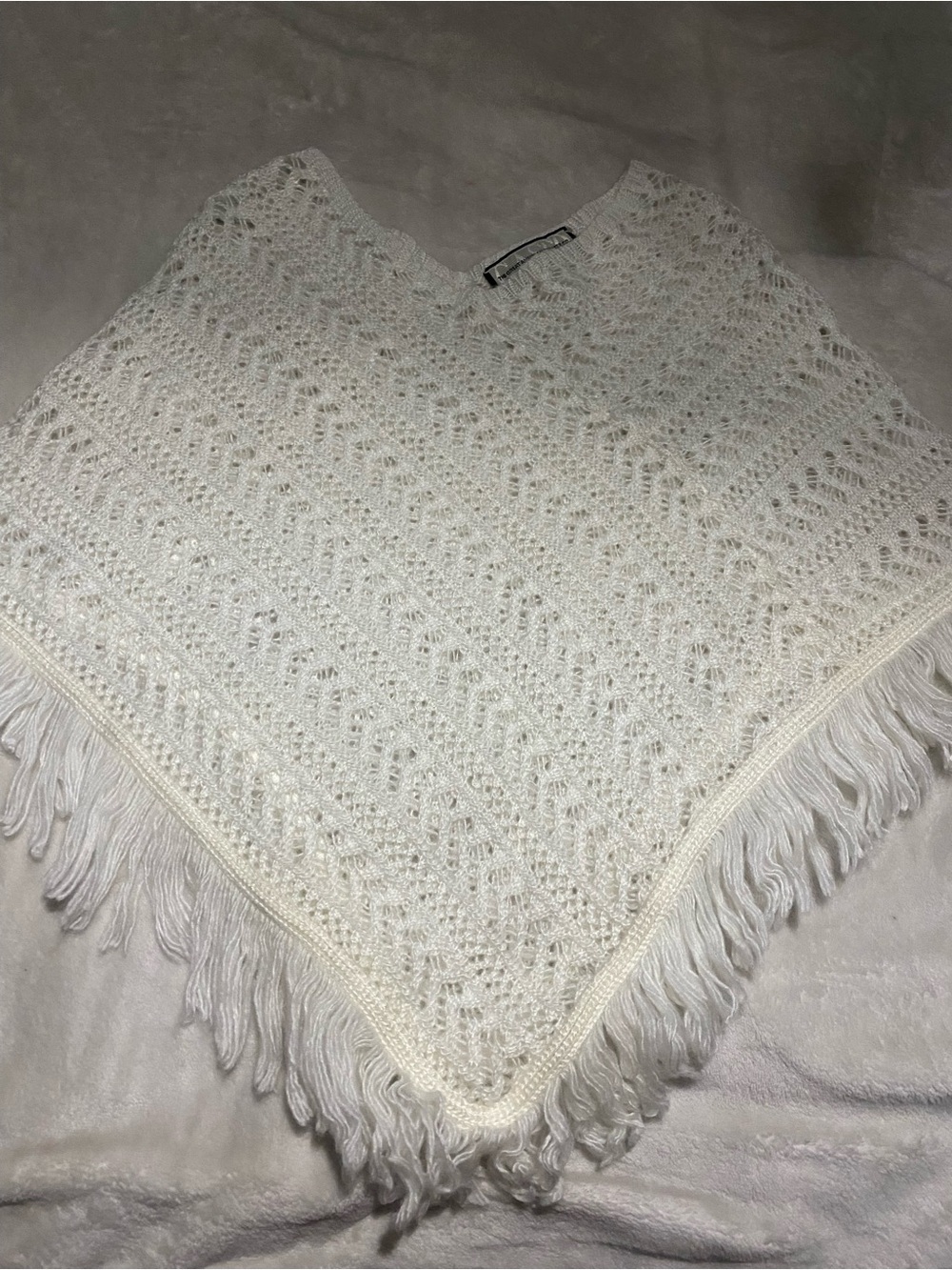 Casio Cream Fringe Knit Poncho